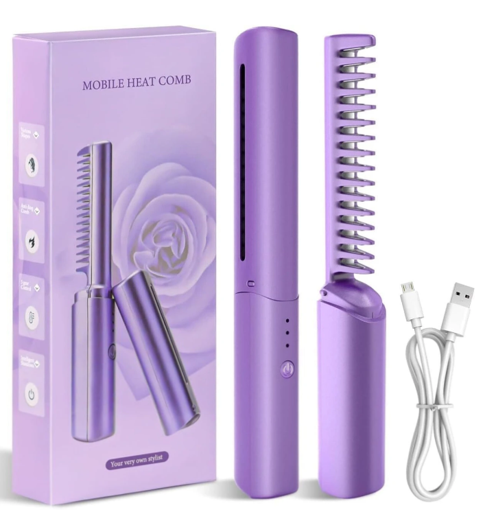Rechargeable Mini Hair Straightener, Portable Cordless Hair Straightener Brush, 3 Adjustable Temp Flat Iron