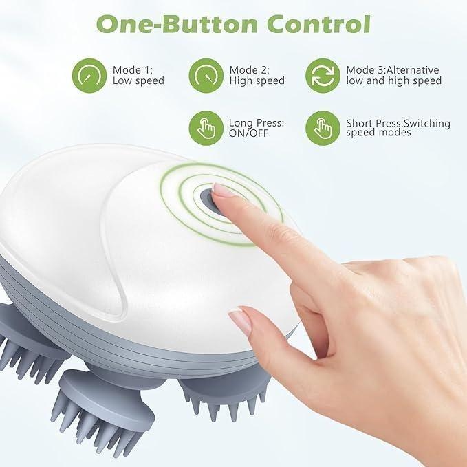 Electric Scalp & Body Massager – Portable USB Rechargeable with 4 Heads