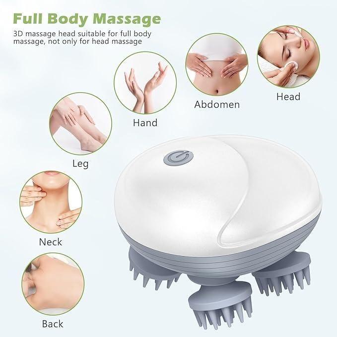 Electric Scalp & Body Massager – Portable USB Rechargeable with 4 Heads